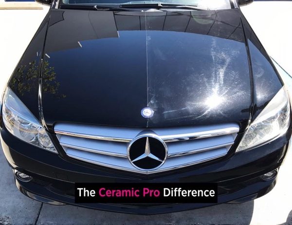 black mercedes hood half cover in ceramic pro