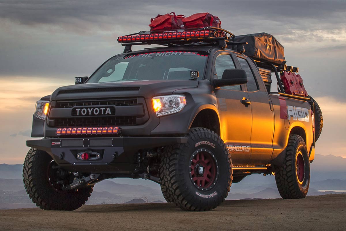 Rigid Rack LED Lighting wide shot on Toyota truck